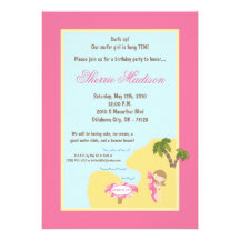 5x7 Pink Surfer Girl Birthday Party Invitation
