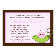 5x7 Pink Sweet Pea in Pod Baby Shower Invitation