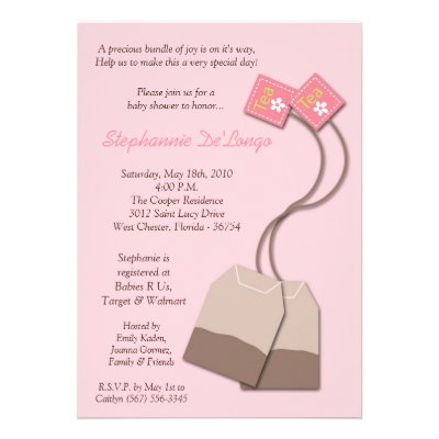 5x7 Pink Tea Bag Tea Party Baby Shower Invitation