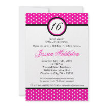 5x7 Pink White Polka Dot 16th Birthday Invitation