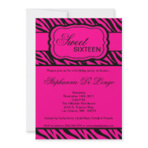 5x7 Pink Zebra Print Birthday Party Invitation