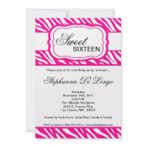 5x7 Pink Zebra Print Birthday Party Invitation