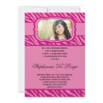 5x7 Pink Zebra Print Patter Quinceanera Invitation