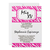 5x7 Pink Zebra Print Quinceanera 15 Invitation