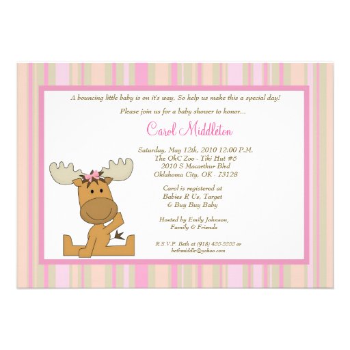 5x7 PinkGirl Woodland Moose Baby Shower Invitation