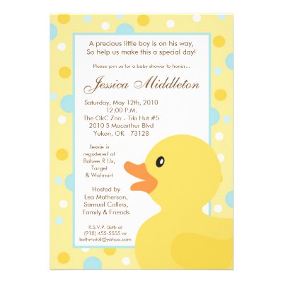 5x7 Polka Dot Rubber Ducky Baby Shower Invitation