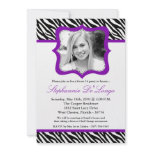 5x7 Purpl Zebra PHOTO Sweet 16 Birthday Invitation