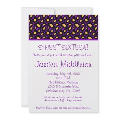 5x7 Purple Cheetah Print 16th Birthday Invitation by thepapergenius