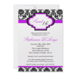 5x7 Purple Damask Sweet 16 Birthday Invitation
