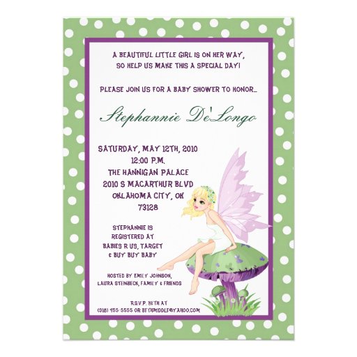 5x7 Purple Fairy Baby Shower Invitation