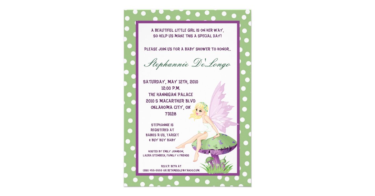 5x7 Purple Fairy Baby Shower Invitation