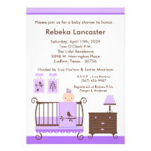 5x7 Purple Girl Nursey Baby Shower Invitation