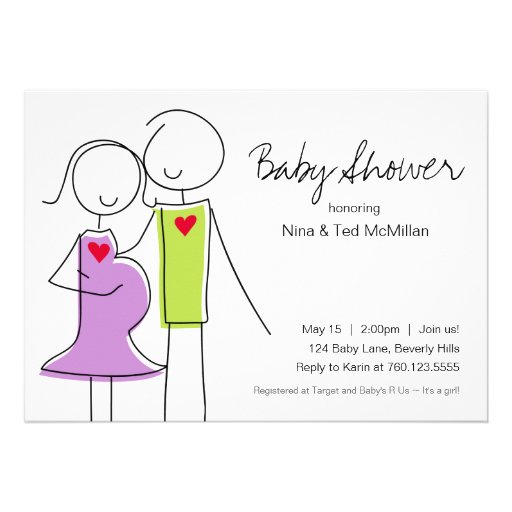 5x7 Purple & Green Coed Baby Shower Invitations (front side)