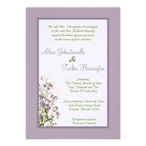 5x7 Purple Iris Flower Linen Wedding Invitation
