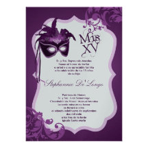 5x7 Purple Masquerade Mask Quinceanera Invitation