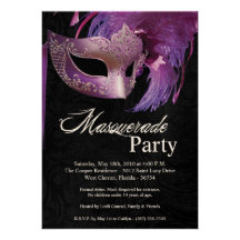 5x7 Purple Masquerade Sweet 16 Birthday Invitation