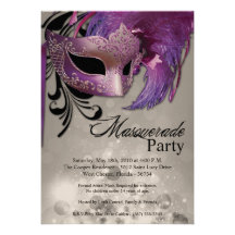 5x7 Purple Masquerade Sweet 16 Birthday Invitation