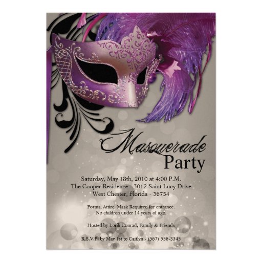 5x7 Purple Masquerade Sweet 16 Birthday Invitation