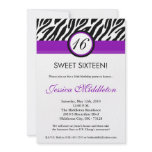 5x7 Purple Zebra Print 16th Birthday Invitation
