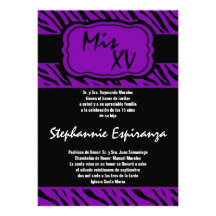 5x7 Purple Zebra Print Quinceanera 15 Invitation