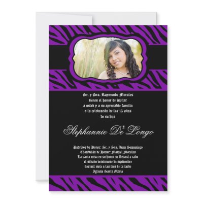 5x7 Purple Zebra Print Quinceanera Invitation by AnnLeeDesigns