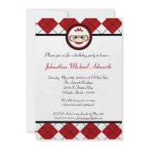 5x7 Red Arg Sock Monkey Toy Birthday Invitation