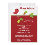 5x7 Red Bird Holly Berr Christmas Party Invitation