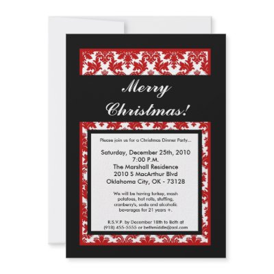 5x7 Red Black Damask Christmas Party Invitation by thepapergenius