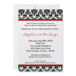 5x7 Red Crimso Black Damask Baby Shower Invitation