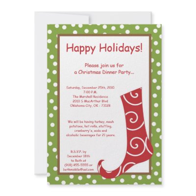 5x7 Red Green Stocking Christmas Party Invitation by thepapergenius
