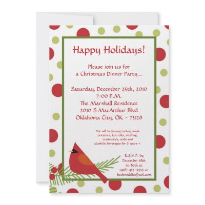 5x7 Red Robin Holly Christmas Party Invitation by thepapergenius