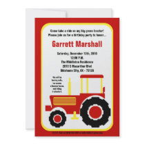 5x7 Red Yellow Farm Tractor Birthday Invitation