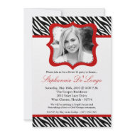 5x7 Red Zebra PHOTO Sweet 16 Birthday Invitation invitation