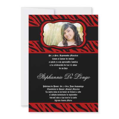 5x7 Red Zebra Print Quinceanera Invitation by AnnLeeDesigns