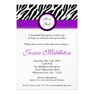 5x7 Roya Purple Zebra Print Baby Shower Invitation