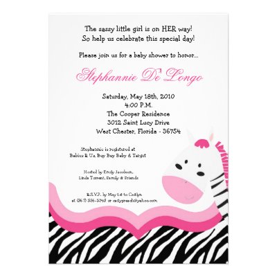 5x7 Sassy Pink Jungle Zebra Baby Shower Invitation