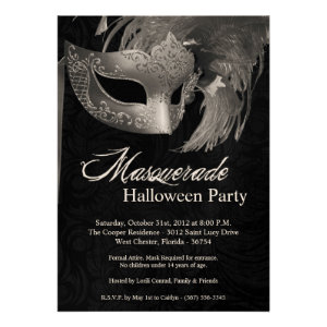 5x7 Silver Masquerade Halloween Invitation