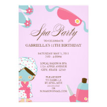 5x7 Spa Party Birthday Party Invitation