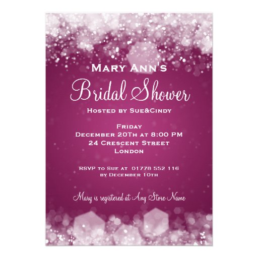 5x7 Sparkling Night Plum Elegant Bridal Shower Invites