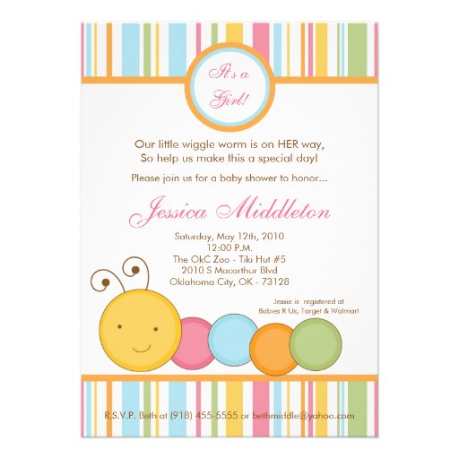 5x7 Spring Caterpillar Worm Baby Shower Invitation from Zazzle.com