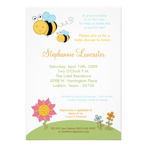5x7 Spring Honey Bumble Bee Baby Shower Invitation
