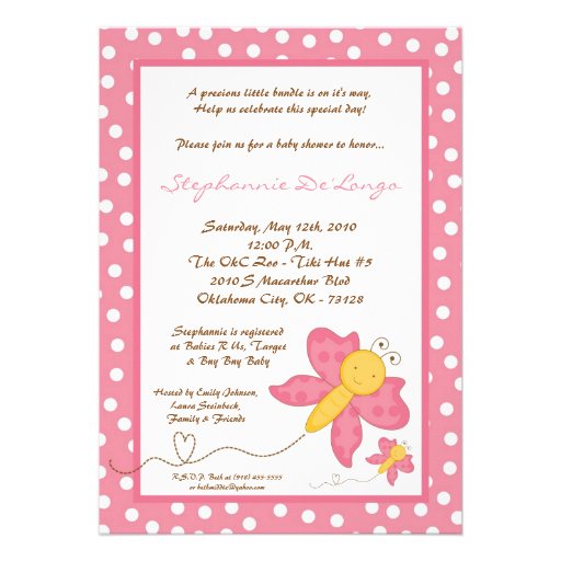 5x7 Spring Pink Butterfly Baby Shower Invitation
