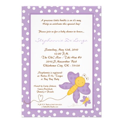 5x7 Spring Purple Butterfly Baby Shower Invitation