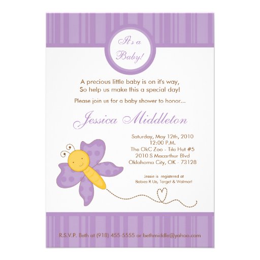 5x7 Spring Purple Butterfly Baby Shower Invitation from Zazzle.com
