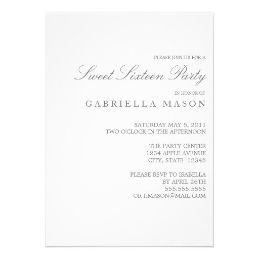 5x7 Sweet Sixteen Birthday Party Invite