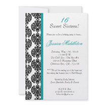5x7 Teal Damask Lace Birthday Party Invitation