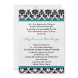 5x7 Teal Turquoise Damask Quinceanera Invitation