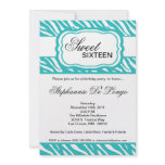 5x7 Teal Zebra Print Birthday Party Invitation