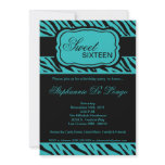 5x7 Teal Zebra Print Birthday Party Invitation