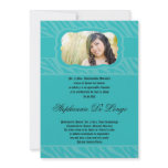 5x7 Teal Zebra Print Patter Quinceanera Invitation